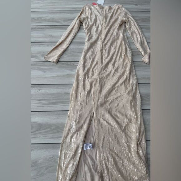 ASOS The Frolic exclusive sequin tie front bodycon maxi dress Beige Size 6 NWT - Picture 2 of 10